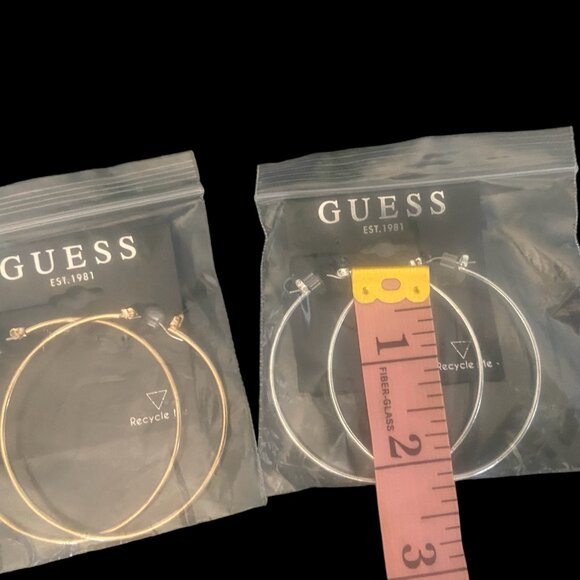 Set of 2 Guess Earrings -One Gold Tone & One Silver Tone - Approx. 2" - NEW - Picture 3 of 4